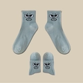 Blue-grey mid-calf crew socks featuring cartoon grumpy face design with ribbed cuffs - Blue Grey (Expression 10)