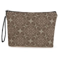 Borsa da toilette marrone con motivi floreali bianchi e cinturino nero da polso - Stile Floreale Vintage Marrone (SN-532)
