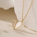 18K gold plated heart necklace with white shell and sparkling cubic zirconia pendant - Gold Half Shell Half Zirconia Heart