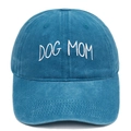 Navy blue washed cotton baseball cap with white DOG MOM embroidery on front view - One Size / Lake Blue