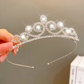 Elegant silver crown headband for girls featuring luxury crystals and heart motifs - Silver Spiral Heart