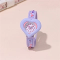 Kids purple heart-shaped watch with colorful embossed silicone strap for girls - Purple
