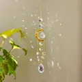 Golden moon suncatcher with crystal octagons and teardrop pendant for home garden - 03 Face Moon / 49g
