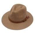 Classic French straw fedora with decorative brown ribbon and tassel detailing - Khaki