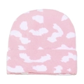 Detail van gebreide muts met roze en wit koepatroon en elastische opgerolde rand - M (56-58cm) / Roze