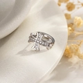 Orecchino a cerchio a croce in argento con zirconi su base in ceramica bianca - Pezzo Singolo / Argento (A909-5#)