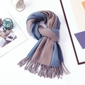 Blue and beige double-sided cashmere scarf with elegant tassels and soft texture - 200*68CM / Sky Blue