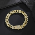 Detail of 12mm gold plated Cuban link chain with paved rhinestones and box clasp - 20CM Gold / 20CM (Bracelet) / Gold
