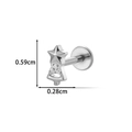 Silver G23 titanium Christmas tree cartilage stud with clear zircons and size details - Simple Xmas Tree (T2584-5#) / Silver