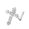 Piercing de nariz en L de acero inoxidable plateado con cruz y circonitas brillantes - BD00347 Plateado/Cruz