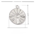 Macro detail of a 15mm lucky clover compass pendant in polished stainless steel - VG112 / Silver Sunburst Disc