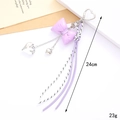 Purple bow keychain with silver heart charm and braided rope, 24cm fashion bag charm - Purple Bowknot