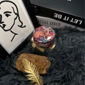 Decorative mandala pattern metal candle tin in bohemian style on a grey carpet - H19 Pandora Lychee