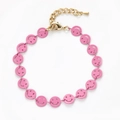 Bohemian style gold-plated chain bracelet featuring pink smiley face charms in high detail - Pink Smiley Face Round Disc Bracelet (BC491-8)