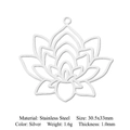 Detailed specs of silver lotus flower stainless steel pendant with size and weight info - Silver Exquisite Lotus (5 Pack)