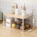 Two-tier kitchen countertop organizer with white iron frame and natural wood shelves - 40cm White Frame + Natural Wood