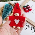Handmade red felt Christmas gnome ornament featuring a white heart patch and wooden beads - Red Dress White Heart Pointed Hat Puppet (A44)