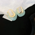Pendientes de aro dorados con colgante de resina translúcida verde claro en forma de U - Hebilla de Oreja de Resina en Forma de U Azul