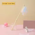 Lemon yellow corn-style cat teaser wand with blue-pink feathers and a small bell - Corn Shaped Teaser Stick (Yellow)