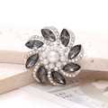 Elegant flower shoe charm with grey marquise crystals and center pearl for clogs - D2708 Horse Eye Gem Flower / Gray