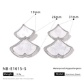 Pendientes de doble capa en forma de abanico de acero inoxidable con incrustación blanca - Estilo de Abanico en Capas (NB-E1615-S) / Plateado