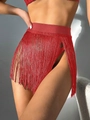 Sexy bright red tassel bikini cover-up skirt with elastic waistband for beach vacation - S / Red