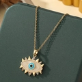 Collier Mauvais Œil doré avec émail bleu et strass sur chaîne maille forçat - A15 - Or
