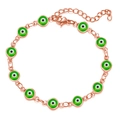 Vintage-Armband in Roségold mit elf lebhaften grünen Evil Eye-Perlen für Damen - Roségold Grünes Auge