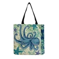 Canvas tote bag with blue octopus and starfish print on sea-green background - Deep Blue Giant Octopus and Starfish Pattern (hm4546b)