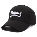 Black stylish baseball cap with white 3D letter embroidery and a classic curved brim - Black With White Embroidery