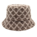 Warmer Fischerhut aus Kunstpelz mit braunem Karomuster für den Winter im Freien - M(56-58cm) / Kaffeebraun