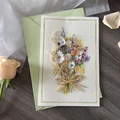 Handmade thank you card with small 3D dried flower bouquet and light green envelope - Style 1-Best Wish Bouquet