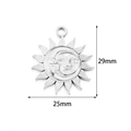 Silver stainless steel sun and moon pendant charm, dimensions 25mm by 29mm for DIY jewelry - Sun Moon Flower / 2 Pcs/Set / Steel