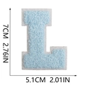 Detailed size measurement of light blue letter L towel embroidery patch in 7cm height - Letter L / Light Blue