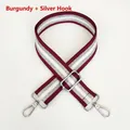 Close-up of adjustable 3.8cm nylon bag strap in burgundy with silver glitter stripes - Wine Red + Silver Hook