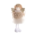 Pink hair angel Christmas tree ornament with golden crown and beige plush dress - Crown Ponytail Angel Girl / Khaki