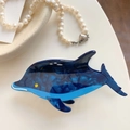 Pince à cheveux en acétate en forme de baleine bleue avec texture effet marbré - 2# Bleu 13cm