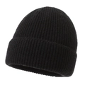 Gorro de punto negro clásico con textura de canalé y dobladillo para el frío invierno - Negro