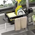Porta spugne nero in acciaio inox per rubinetto con barra porta asciugamani e ganci - Stile Barra Sinistra Nera (Con Vassoio Di Drenaggio)