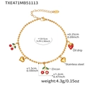 Détail du bracelet en acier doré avec breloques cerise et fraise et les dimensions - Bracelet / 16+5cm / Doré