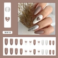 Unghie finte marroni e argento glitterate con motivi a cuore, set da 24 pezzi eleganti - Cuore Caffè Chiaro (Con Colla)