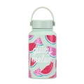 Mint green 650ml vacuum flask with juicy melon watermelon print and portable carry handle - Juicy Melon Watermelon