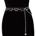 Silver butterfly metal waist chain featuring hollow butterfly links and flower pendant - Silver Butterfly Metal Waist Chain
