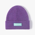 Bonnet en maille violet foncé avec patch bleu New York pour un style d'hiver extérieur - Réglable / Violet Chiné