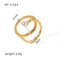 Anello in acciaio al titanio dorato dal design incrociato con perla rotonda - US 6 / Anello con Perla Minimalista a Doppio Cerchio (HF-J1323)