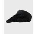 Black straw open-top sun hat featuring layered tassel trim and sleek metallic logo - Black