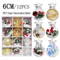 Set of 12 clear 6cm PET Christmas ornaments with festive pine cones and berries filler - Style 3