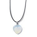 Close-up of 20mm heart-shaped opal stone pendant on black braided leather cord - 20mm Pendant + 40cm Leather Cord / Opal