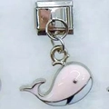Pink whale charm on stainless steel modular bracelet link with enamel finish detail - Pink Whale