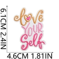 Detailed view of Love Yourself embroidered patch showing dimensions 6.1cm by 4.6cm - No. 38 (Love Your Self)